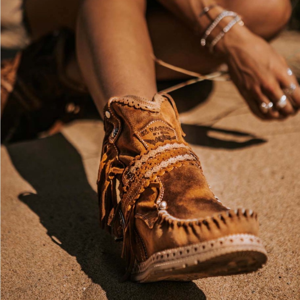 Brown Suede Ankle Boots with Fringe - Picture 2 of 8